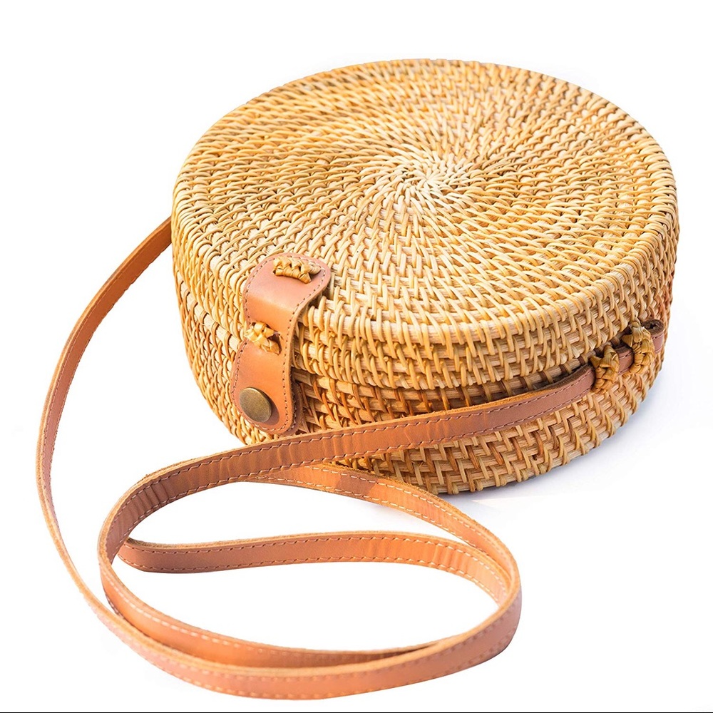 New! Boho Rattan Straw Bag Box with Strap - Picture 2 of 6